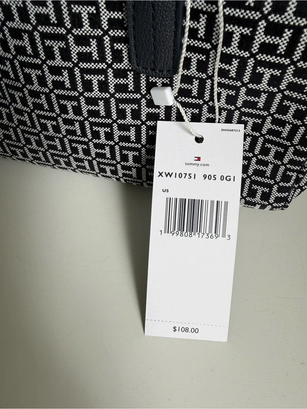 Tommy Hilfiger Dark Blue Patterned Satchel with Red and White Stripe
